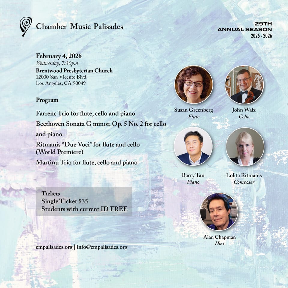 Chamber Music Palisades to Present World Premiere, Beethoven Works