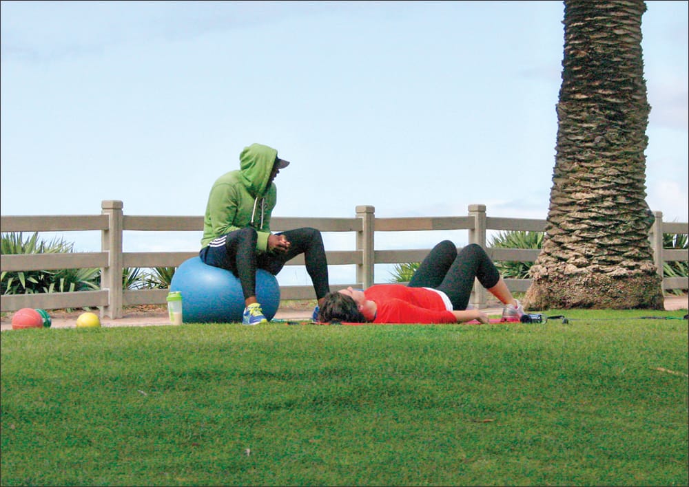 A trainer and his client workout in Palisades Park. (File photo)