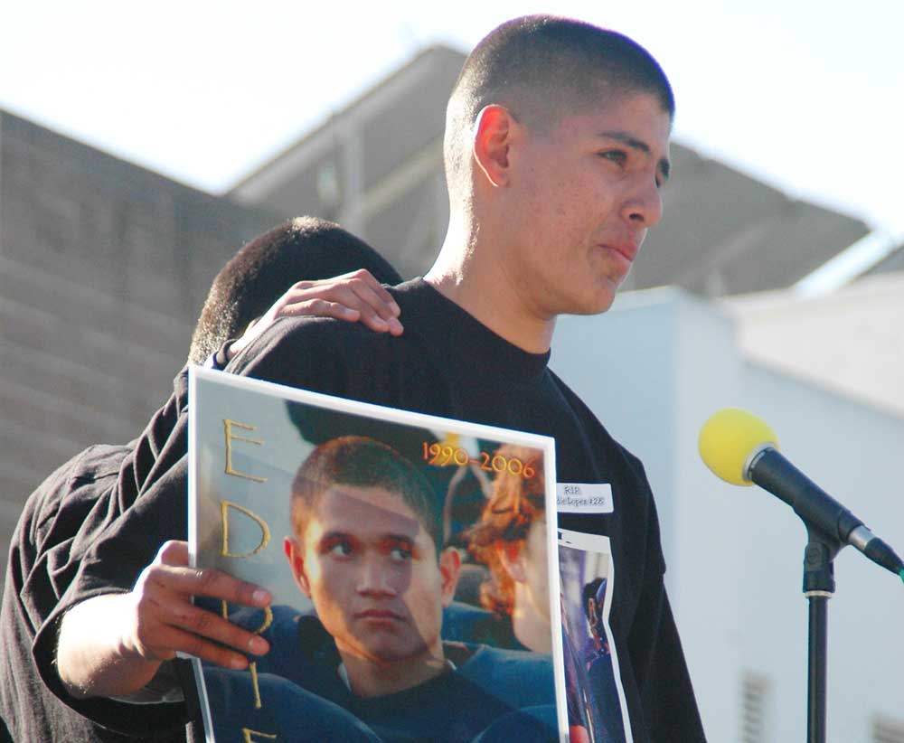 A memorial was held for the slain Eddie Lopez at Santa Monica High School in 2006. (File photo)