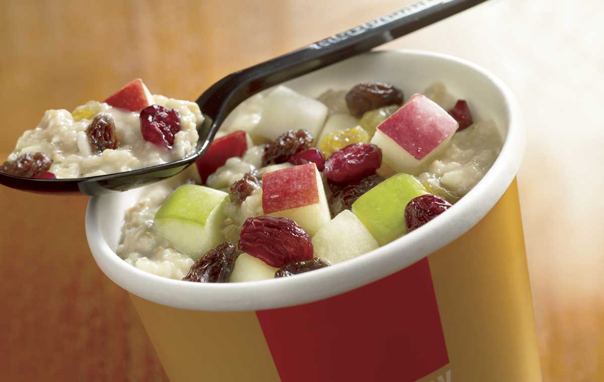 As people choose to eat out more often because of their busy schedules, fast-food restaurants like McDonald's are adjusting to the demand for healthier options by offering this oatmeal with fruit dish. Total Calories: 400 (Photo courtesy McDonald's)
