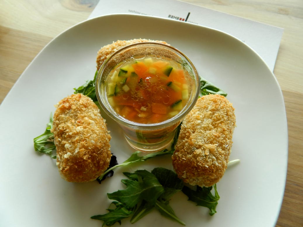 Shrimp and bechamel croquette with tomato salsa at Bamboo Izakaya, a new restaurant from the folks behind Ozumo and Sonoma Wine Garden. (John Blanchette editor@www.smdp.com)