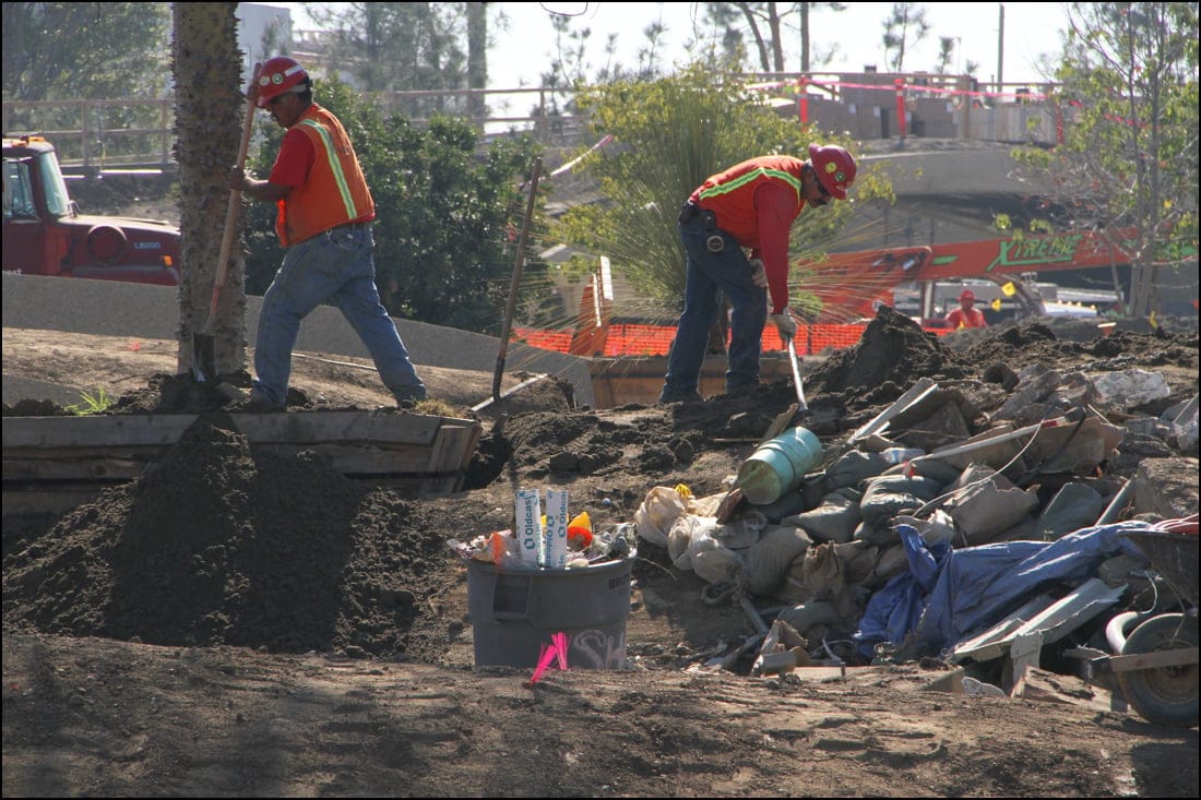 A crew works at the site of the future Tongva Park. (Photo by Daniel Archuleta)