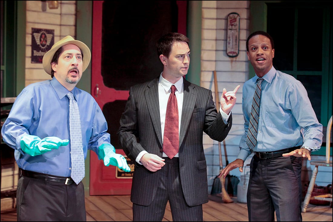 (L to R) Jason Rowland, Jonathan Root and Elijah Rock in 'Paradise' at the Ruskin.