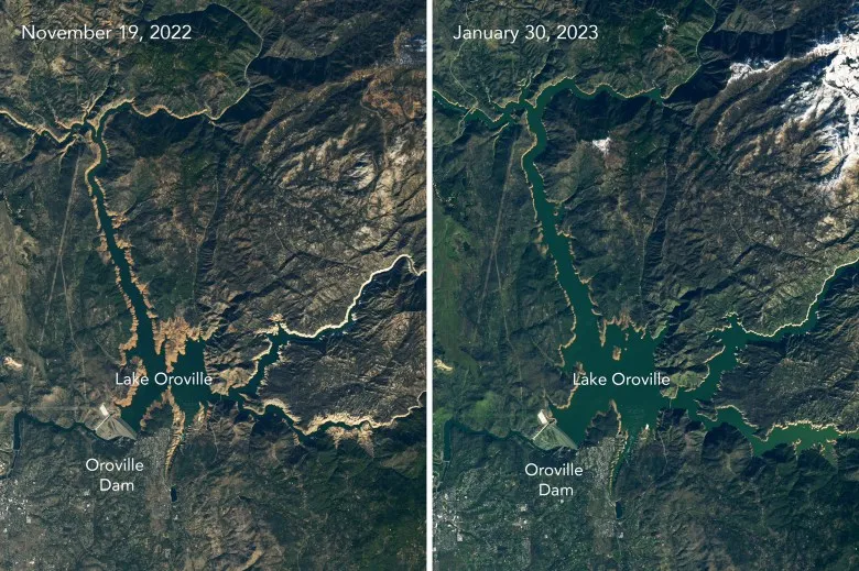 Maps Satellite images of Lake Oroville. Photos via NASA Earth Observatory