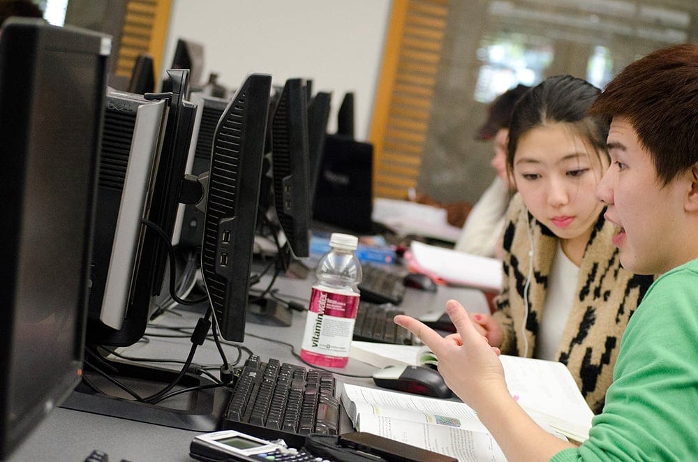 Students study on computers at Santa Monica College's library. (Photo by Paul Alvarez Jr.)