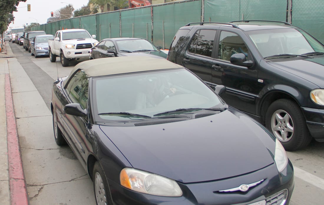 Traffic stacks up on Colorado Avenue at Fourth Street last week. (File photo)