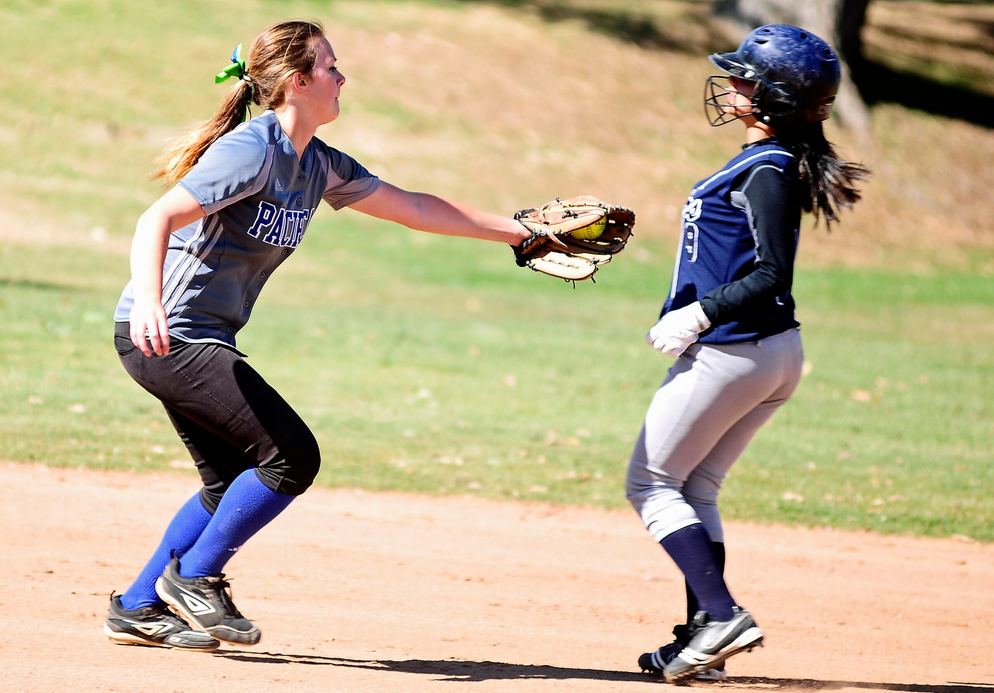 OUT: Pacifica Christian's Chandler Dolan records the first out of a triple play against Lennox Academy on Wednesday at Clover Park. (Photo by Morgan Genser)