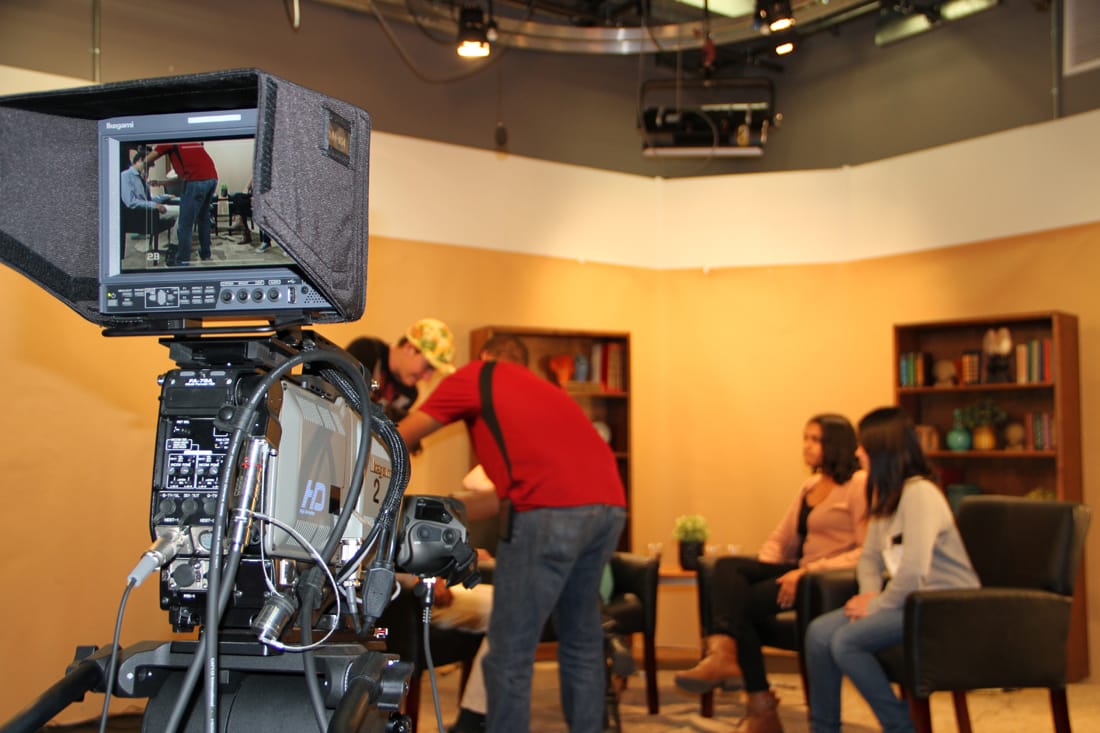 Santa Monica High School and Santa Monica College students get hands-on training writing, shooting and producing content at City Hall's Studio 16, a professional filming studio on 19th Street. (Photo by Ashley Archibald)