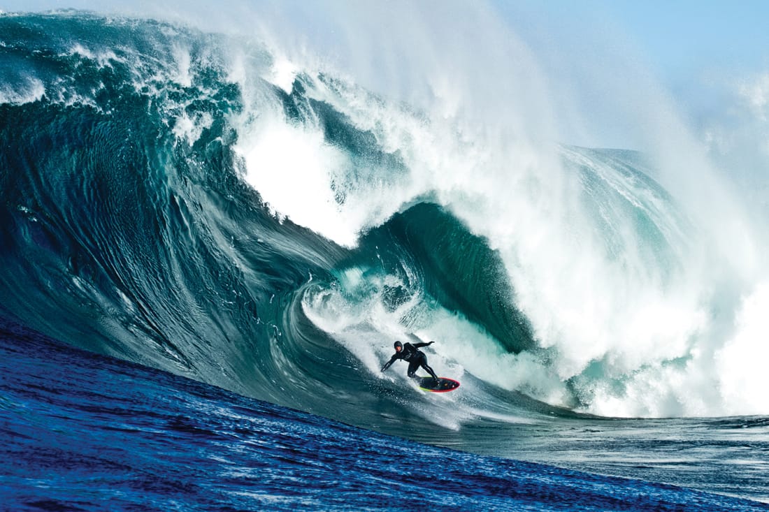 TAKING ON MAJOR WAVES: Ross Clarke-Jones surfing Shipsterns Bluff as part of the new documentary ‘Storm Surfers 3D.' (Photo by Andrew Chisholm)