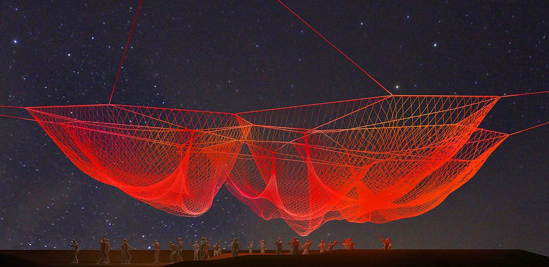 This rendering depicts Janet Echelman's 'The Space Between Us.' for Saturday's GLOW. (Courtesy City of Santa Monica)