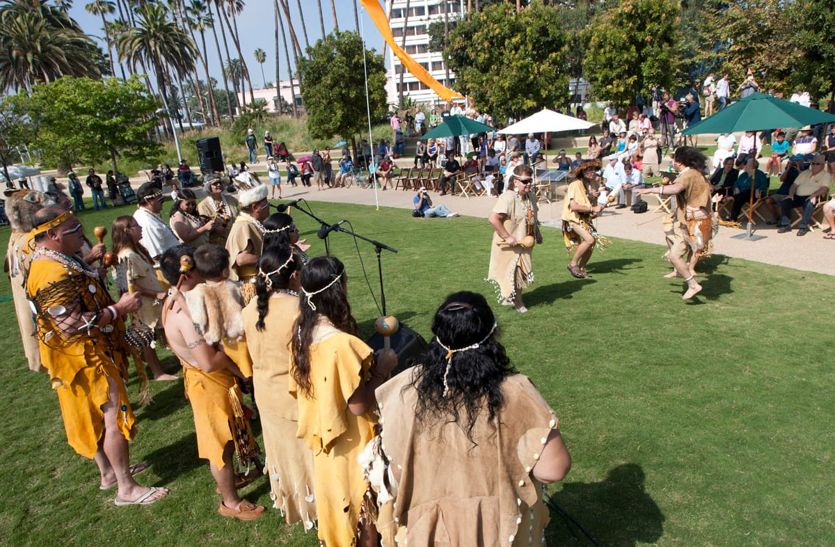 Tongva dancers during the opening ceremony for the park, held in October, 2013. (File photo)
