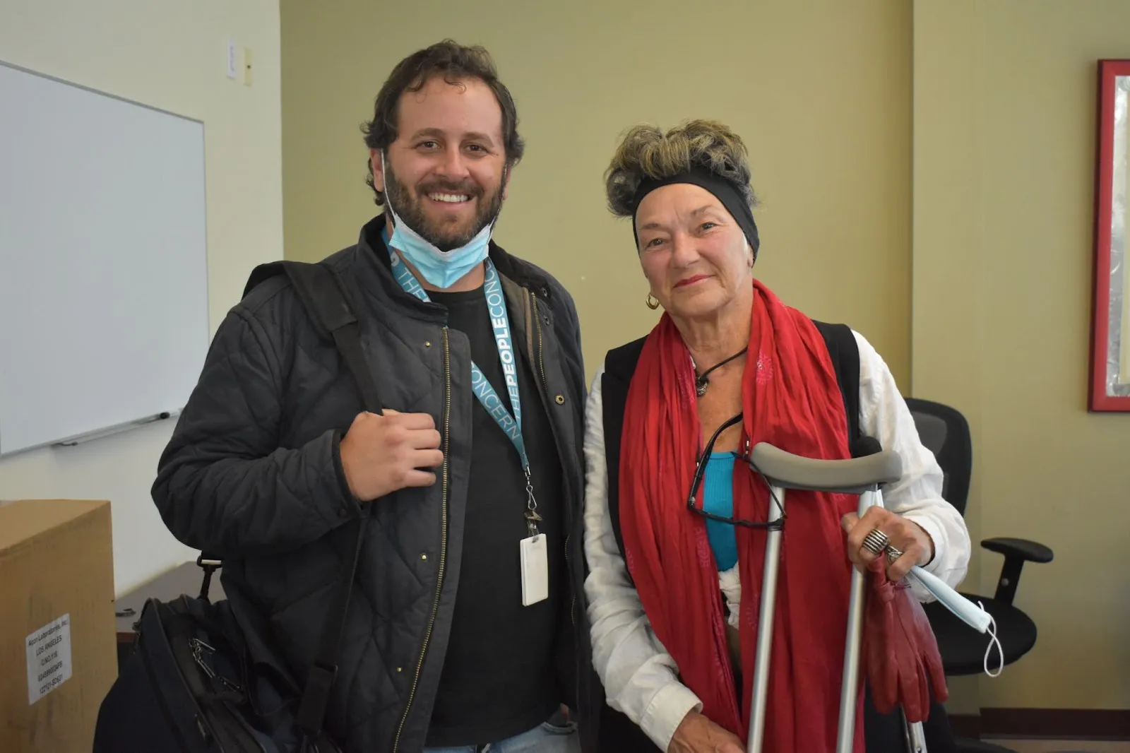 Dr. Benjamin and his patient Elaine at the People Concern Cloverfield shelter