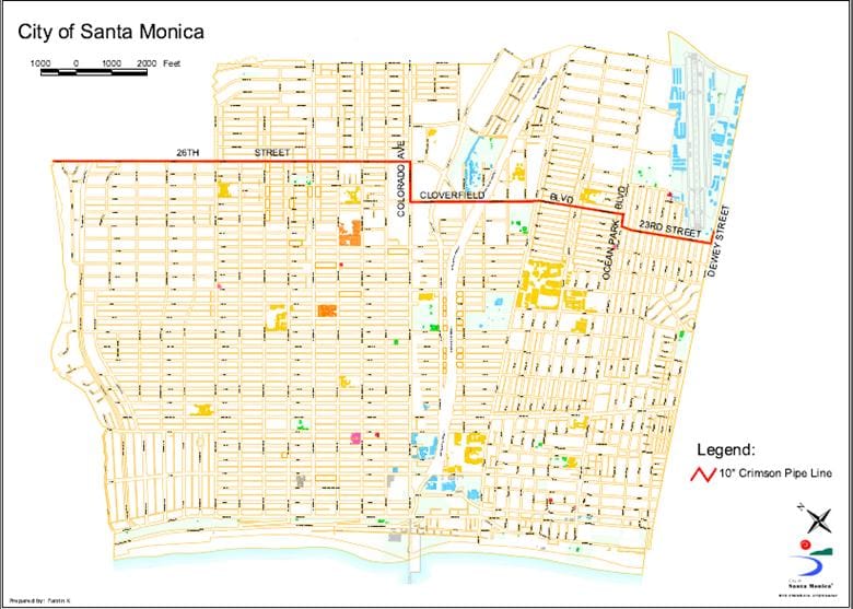 A map of the oil pipeline running underneath Santa Monica. (Courtesy city of Santa Monica)