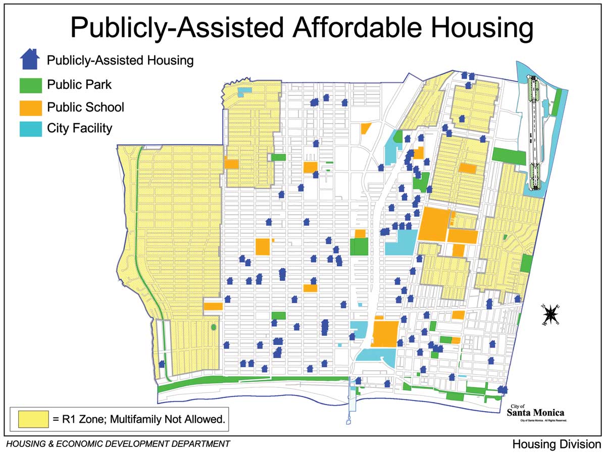A map of publicly-assisted housing in Santa Monica. (Courtesy City Hall's Housing Division)