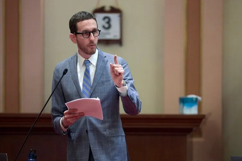 State Sen. Scott Wiener, a San Francisco Democrat, addresses lawmakers on the first day of session in the California Senate, on Jan. 3, 2024. Photo by Fred Greaves for CalMatters