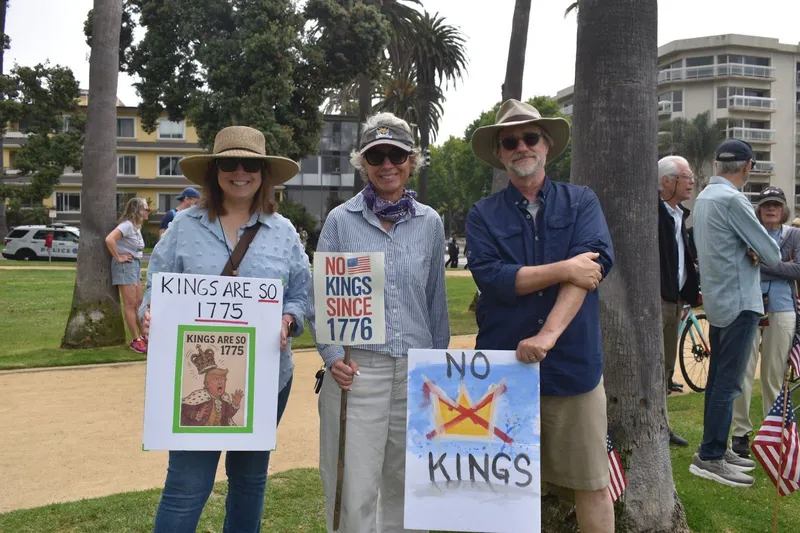 Thousands rally peacefully in Santa Monica against immigration raids and military displays
